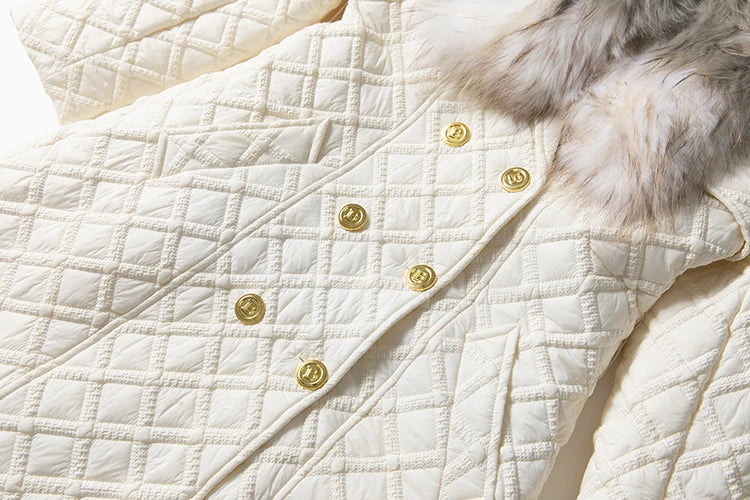 Color Blocking Fur Collar Coat – Polyester Cotton | KIMLUD
