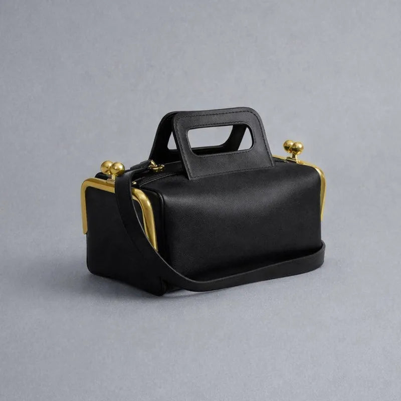 Pillow Faux Leather Handbag Two Clip — Black | KIMLUD