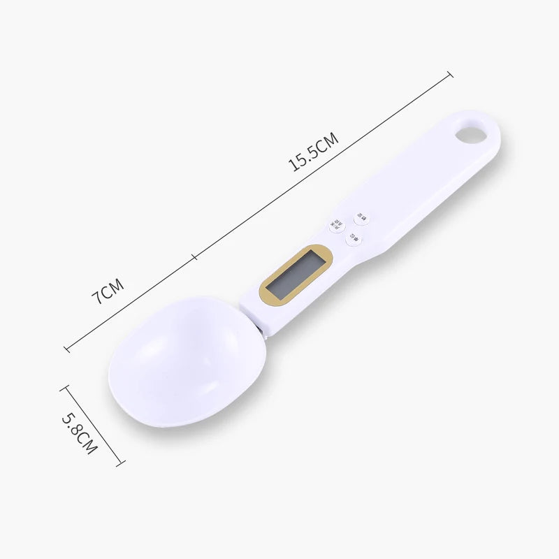 Plastic Digital Kitchen Scale Mini Spoon 0.1–500g Precision LED Display — White | KIMLUD