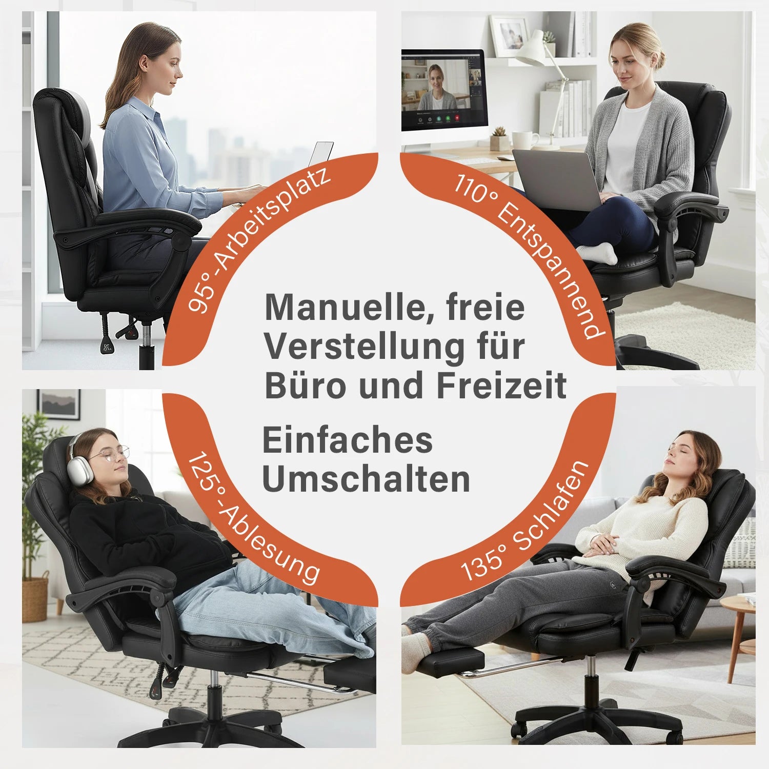 Office Chair - 150Kg Capacity - PU Leather - Black/White | KIMLUD