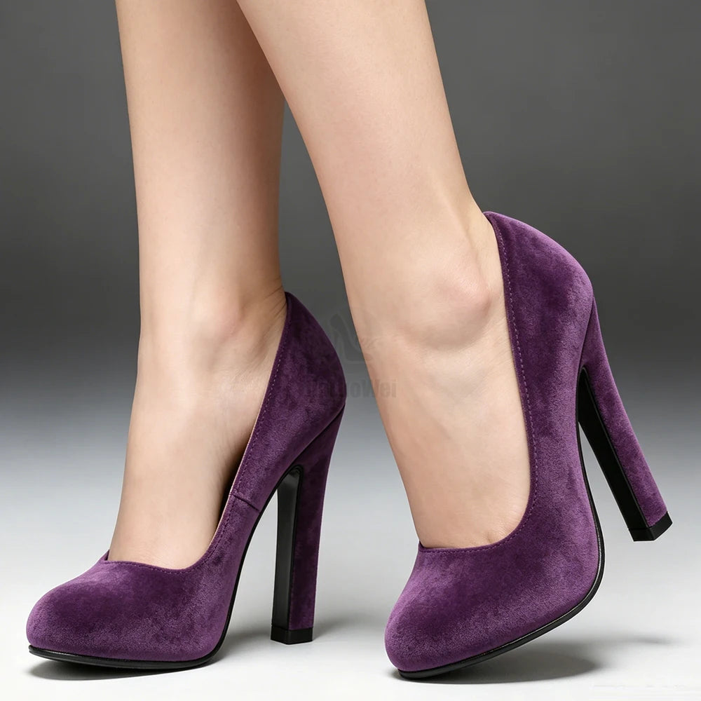 Pumps – 6 Inch Purple Suede – Block Heel – Plus Size Women | KIMLUD