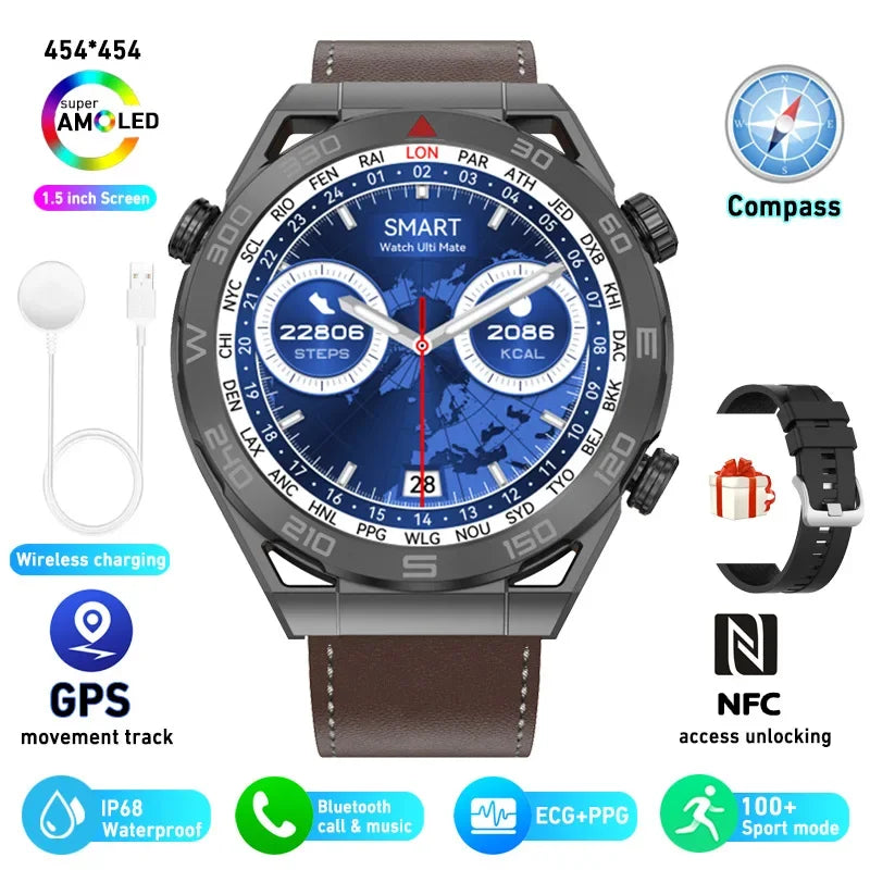 2025 New NFC Smartwatch Men Bluetooth Call GPS Tracker Motion Fitness Wireless Charge Waterproof  Watches For iPhone Android