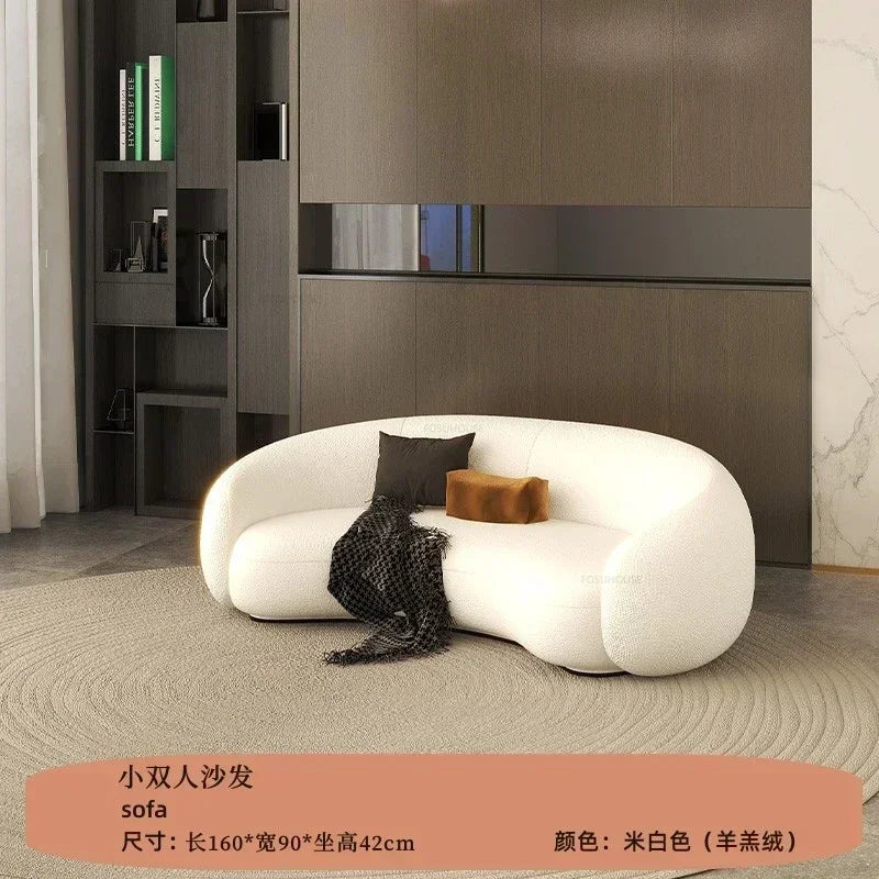 Curved Living Room Sofa Two Seater — Cream | KIMLUD