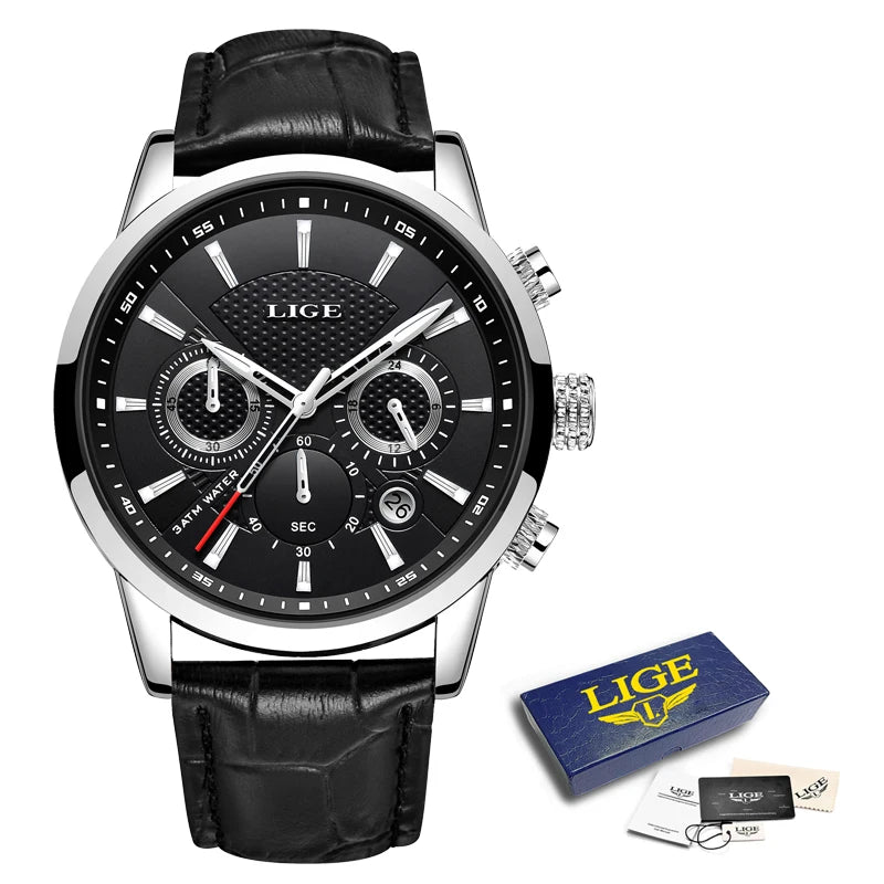 2024 LIGE Top Luxury Mens Watch Casual Business Quartz Watches Men Fashion Leather Wristwatch Waterproof Male Clock Reloj Hombre