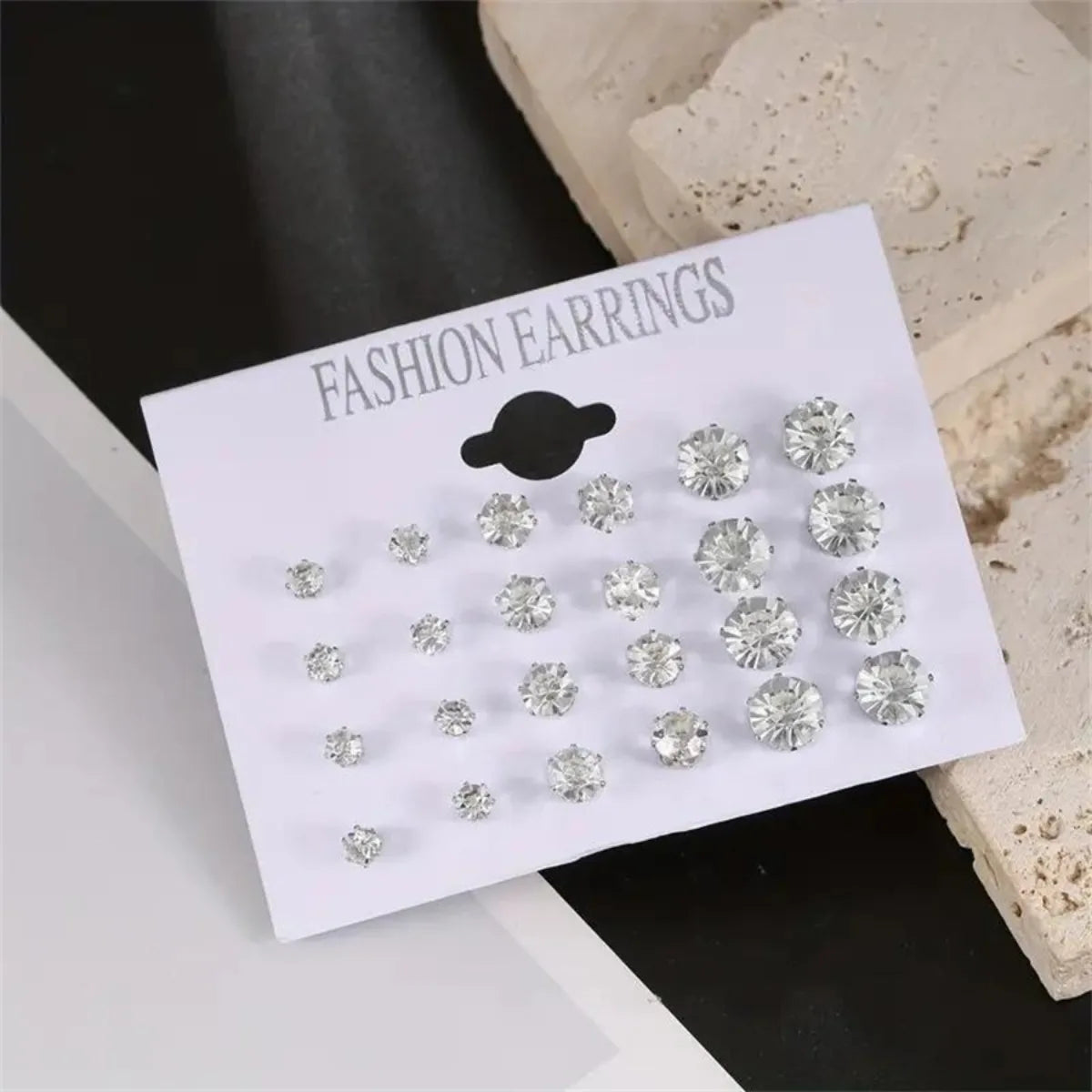 Stainless Steel Stud Earrings With Gemstone Buds Round — Silver | KIMLUD