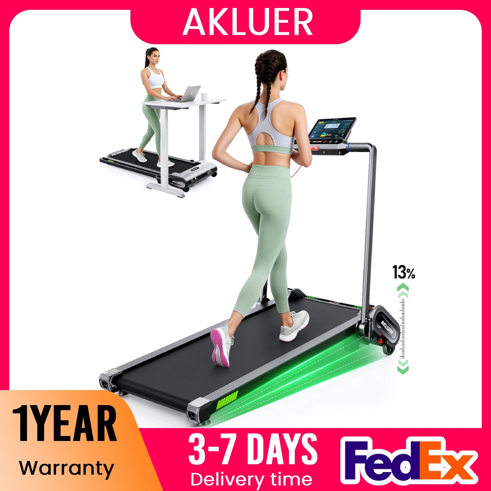 Aluminum Walking Pad Treadmill With Auto Incline — Black | KIMLUD