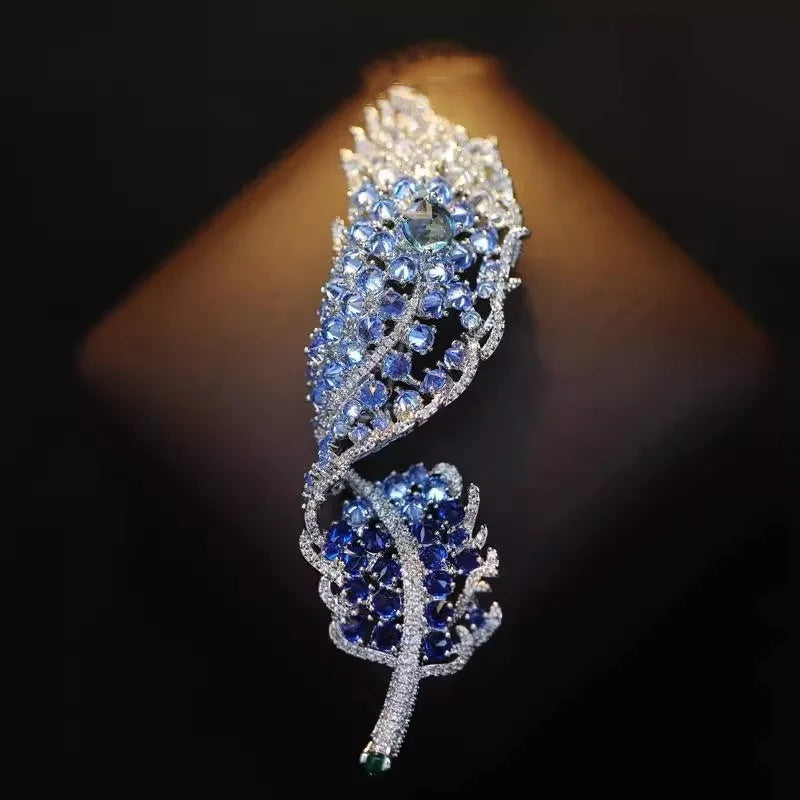 Crystal Zircon Pearl Brooch Flower Phalaenopsis — Blue | KIMLUD