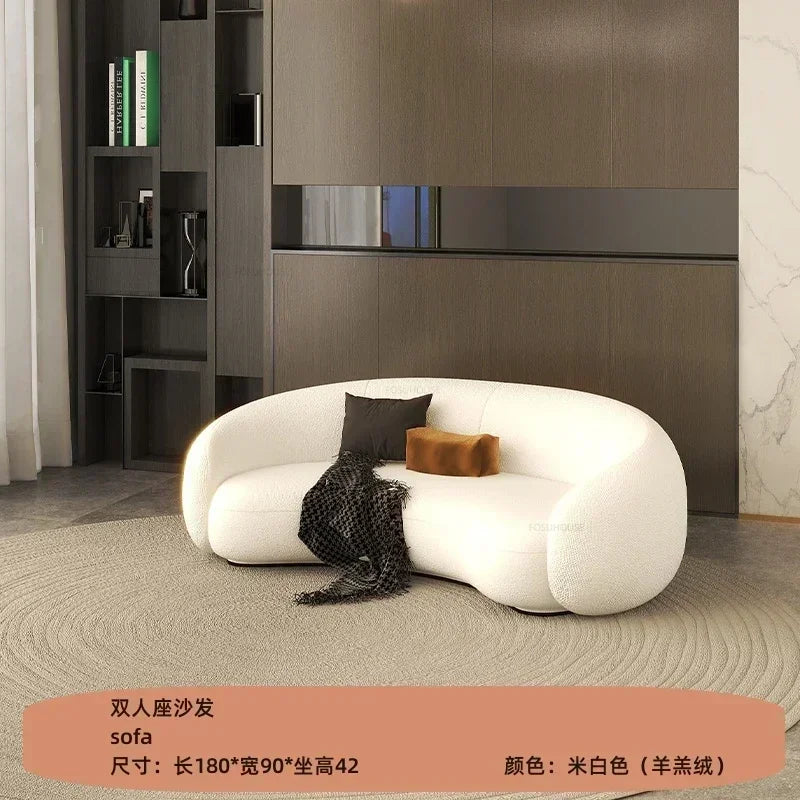 Curved Living Room Sofa Two Seater — Cream | KIMLUD