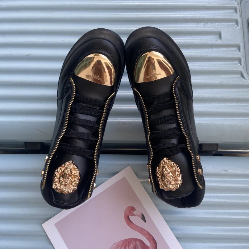 High-Top Zip-Decorated Sneaker With Breathable Mesh Lining — Black | KIMLUD