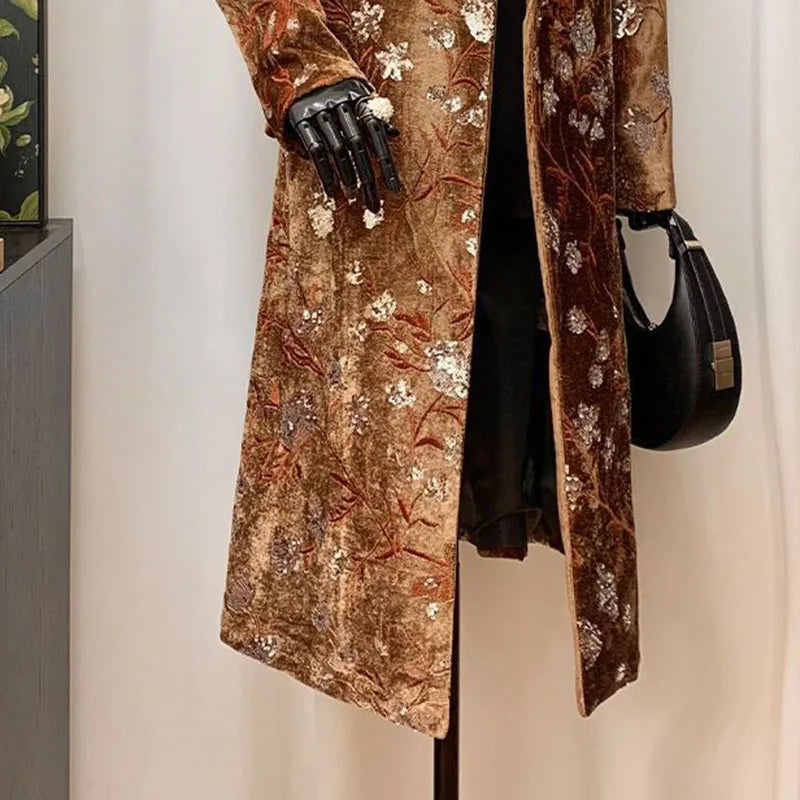 Women Overcoat 2025 New Fashion Elegant Lapels Women Trench Coat Autumn Winter High-Quality Embroidery Women's Trench  Coat H656