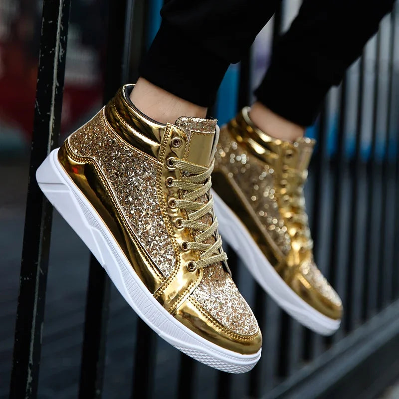 Spring and Autumn New Men Casual Shoes Non-slip Breathable Shoes Gold Sneaker High Top Leather Shoe Outdoor Big Size 45 46 47 48