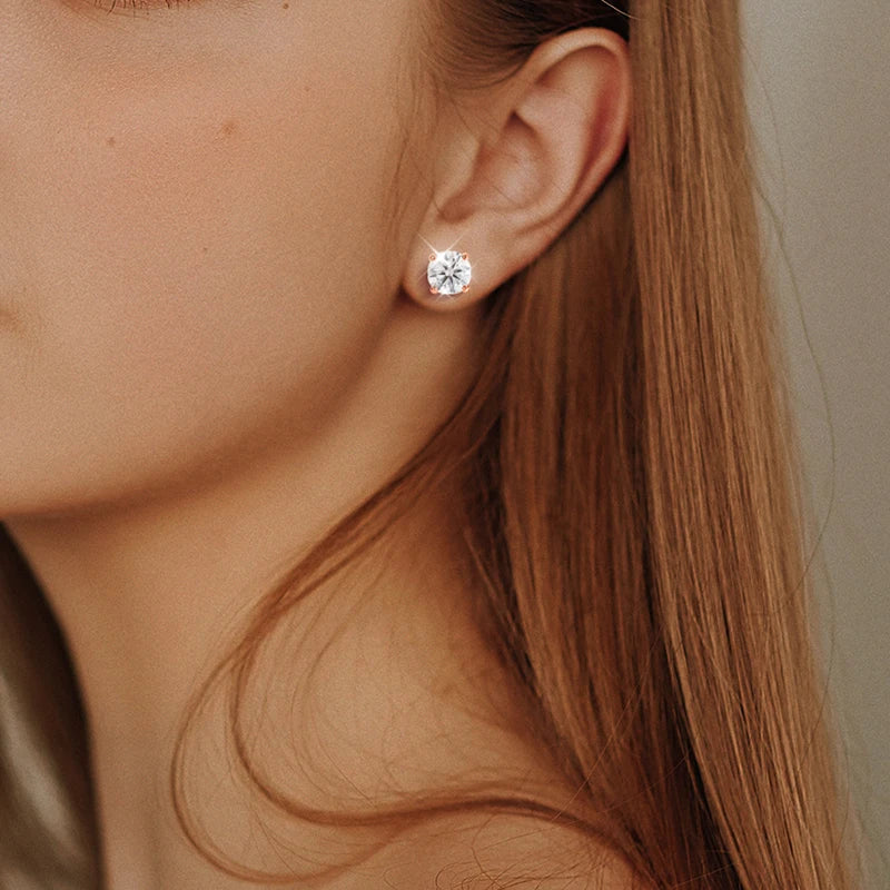 Moissanite Stud Earrings 0.2-3CT Round Cut, Classic Rose Gold S925 — Rose Gold | KIMLUD