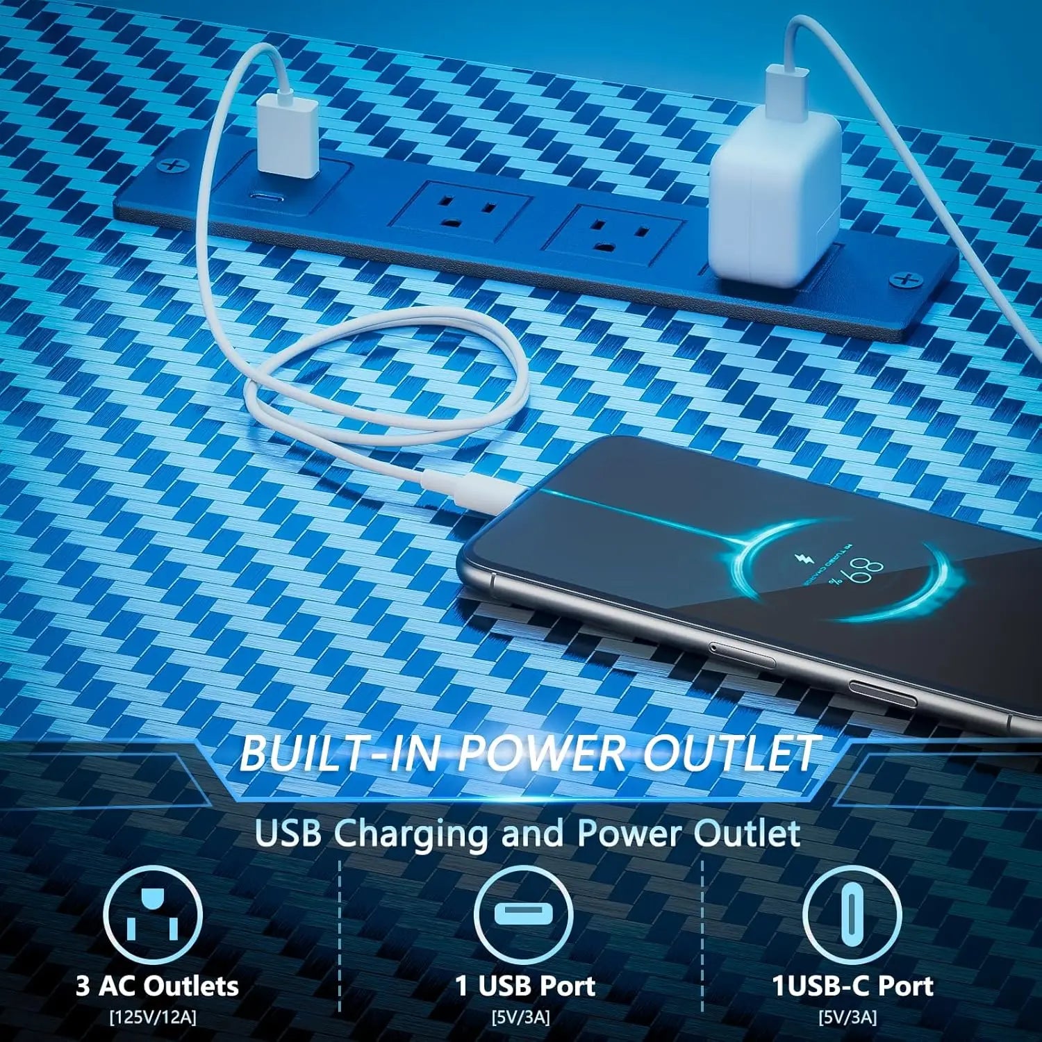 48 Inch Gaming Desk with LED Lights & Power Outlets,Computer Desk with Fabric Drawers & Side Hook,Reversible Gamer, Customized