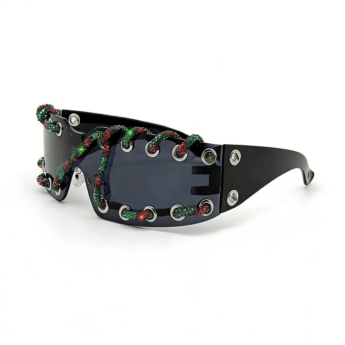 Frameless Crystal Chain Y2K Punk Sunglasses — Black | KIMLUD