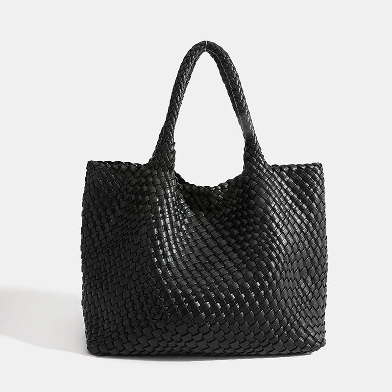 Neoprene Striped Tote Bag Hasp Closure — Black And White | KIMLUD