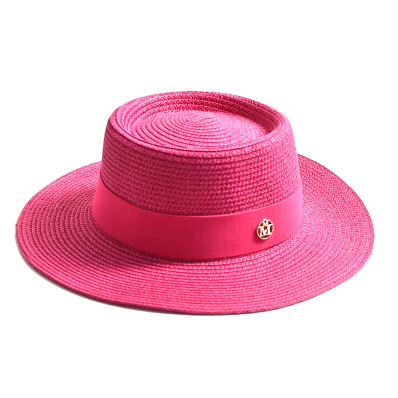 Hats and Caps Flat Brim Sun Hat with Ribbon — Natural | KIMLUD