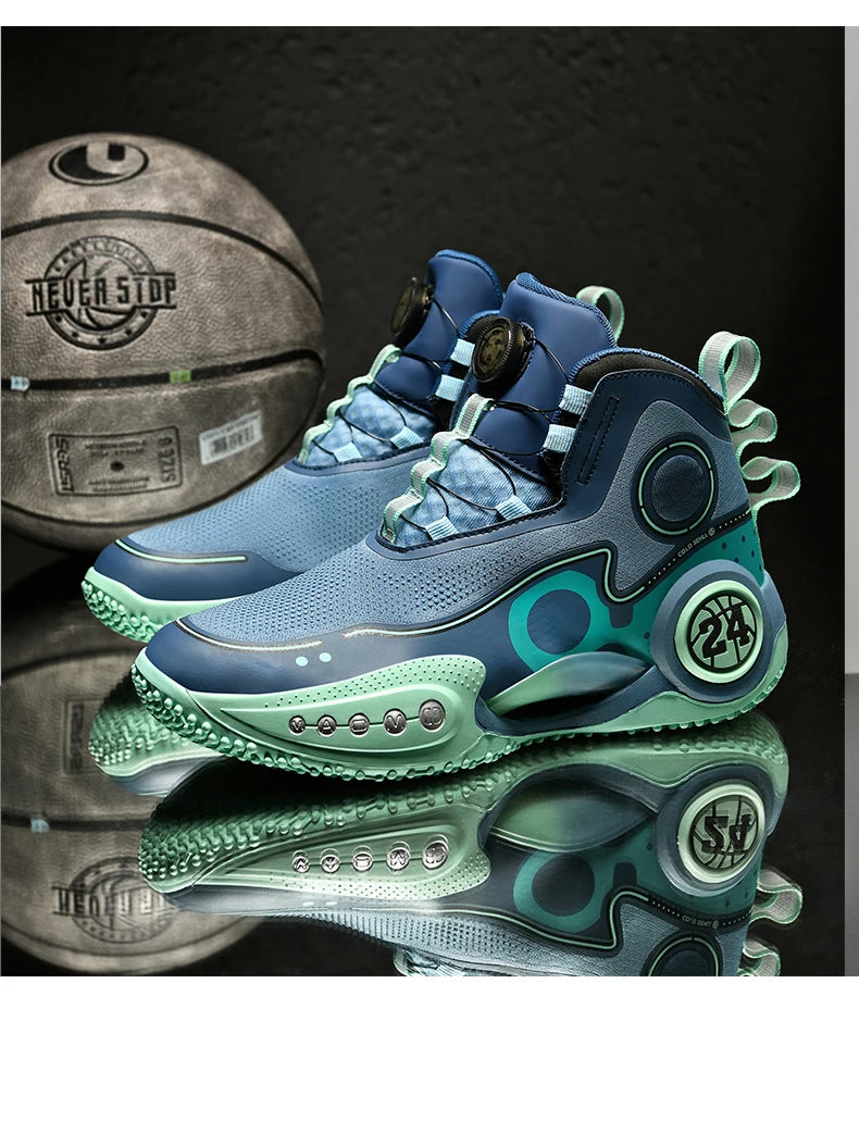 Rotary button shock-absorbing anti-slip wear-resistant sports shoes youth sports students high top basketball shoes male