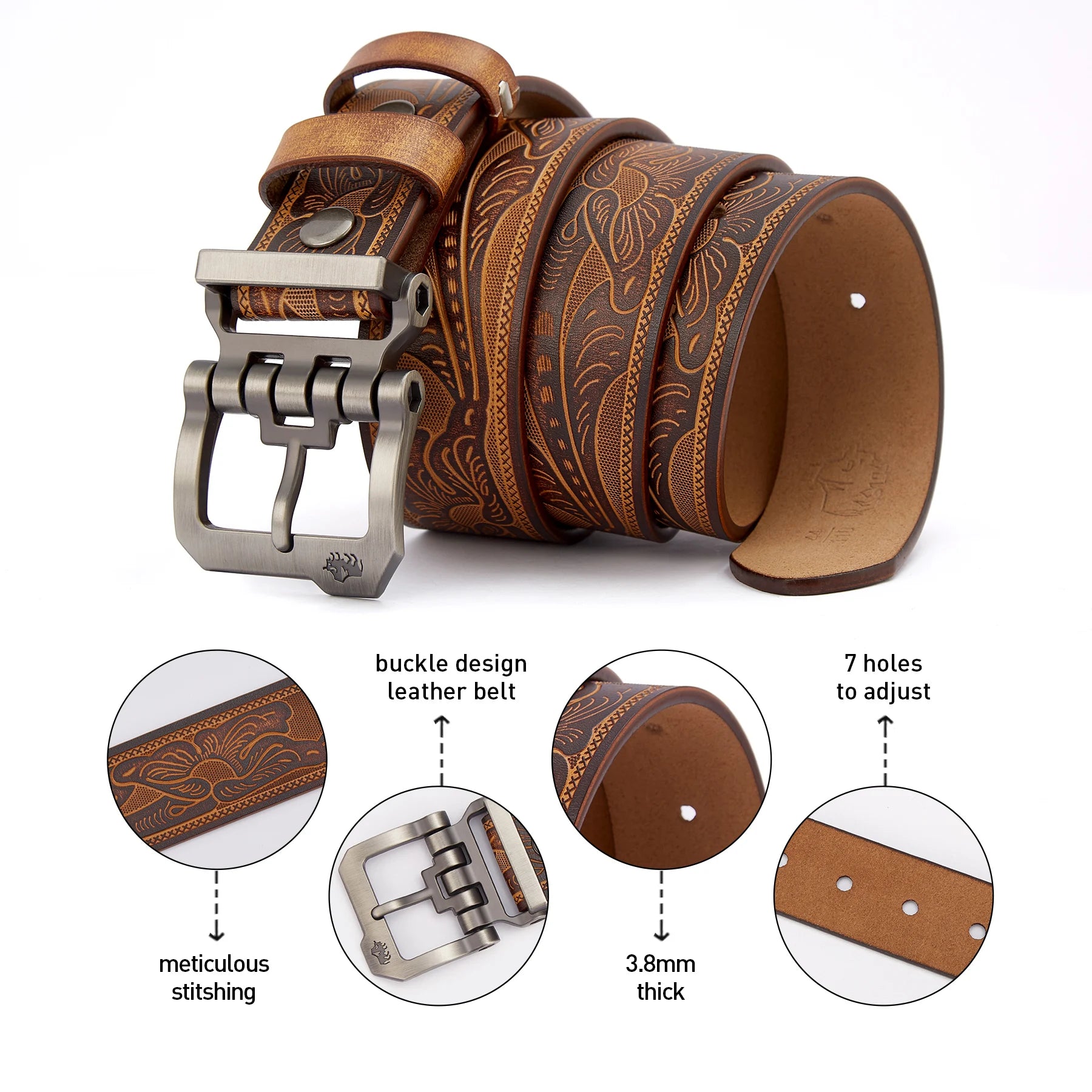 Genuine Cowskin Leather Belt Vintage Pin Buckle Luxury Casual Accessory — Brown | KIMLUD