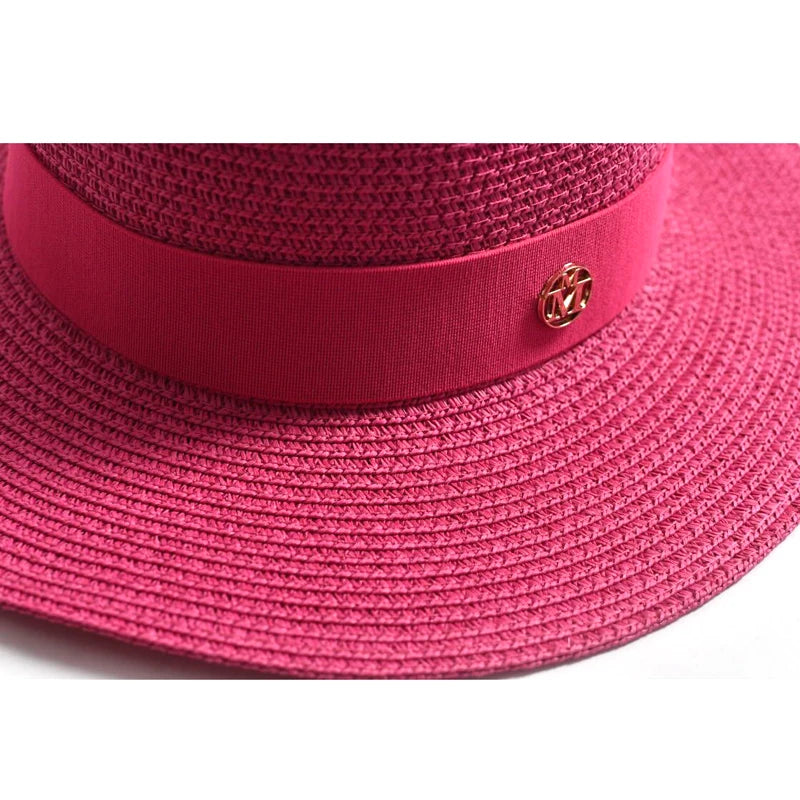 Hats and Caps Flat Brim Sun Hat with Ribbon — Natural | KIMLUD