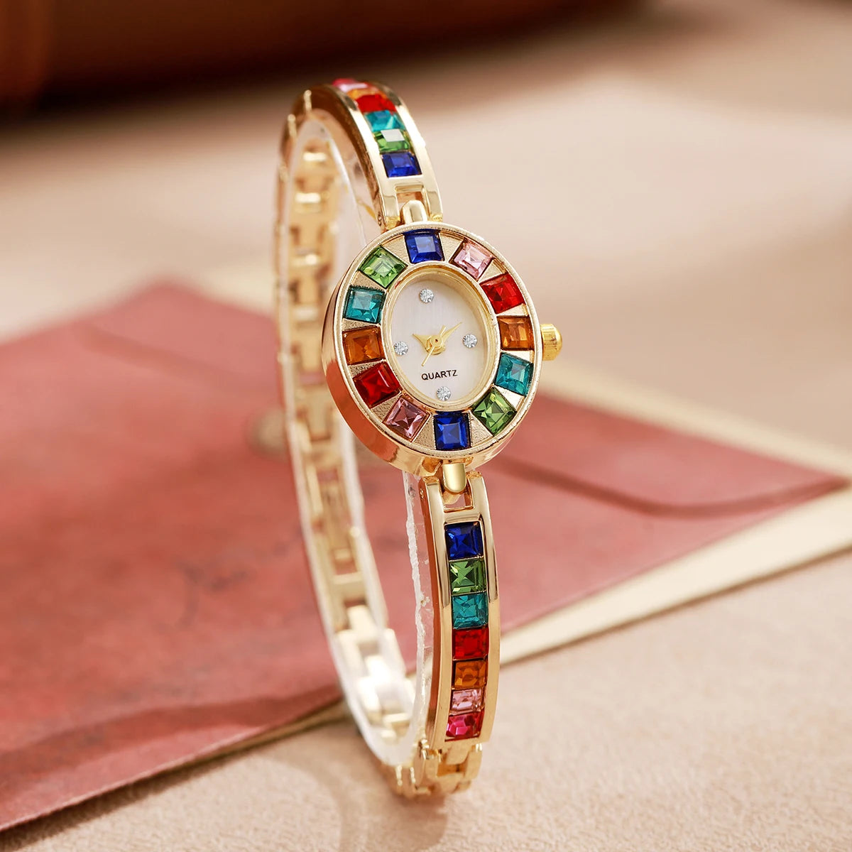 Rhinestone Watch Crystal Bracelet Band — Silver | KIMLUD
