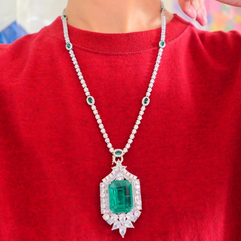 KQDANCE Large 20*26mm Green Stone Lab Emerald Pendant For All-matching CZ Diamonds Tennis Chain Necklaces Wedding Jewelry Woman