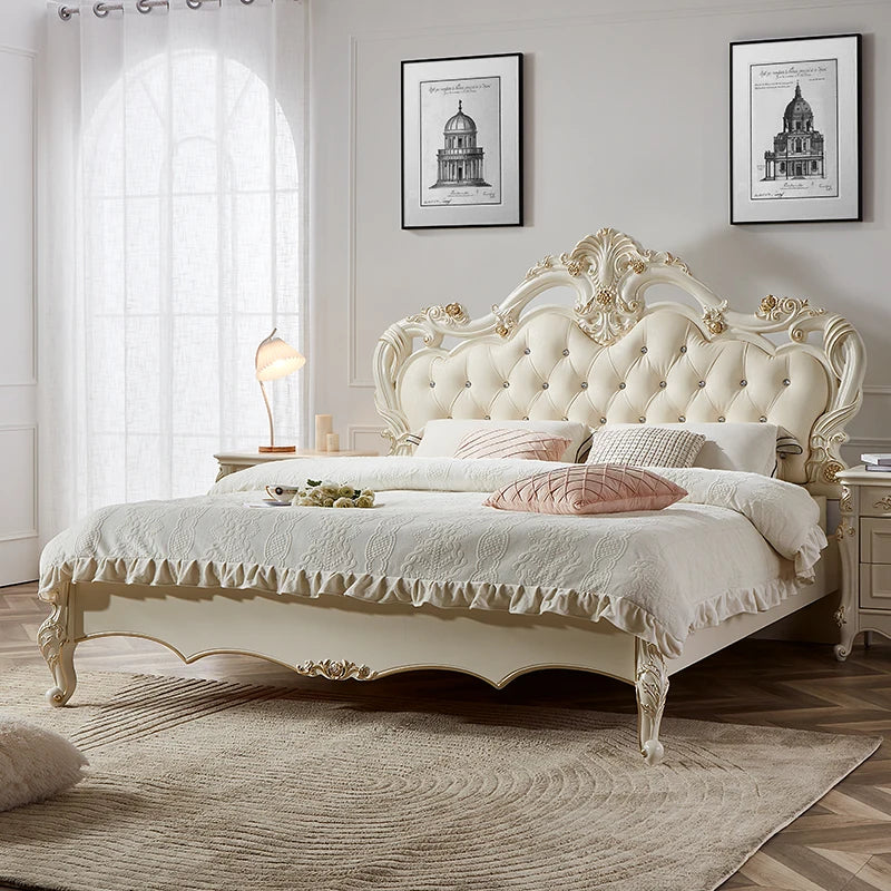 Princess France Bed Double Headboards Design Aesthetics Romantic Bed Bedroom Girls Wedding Muebles Lounge Suite Furniture