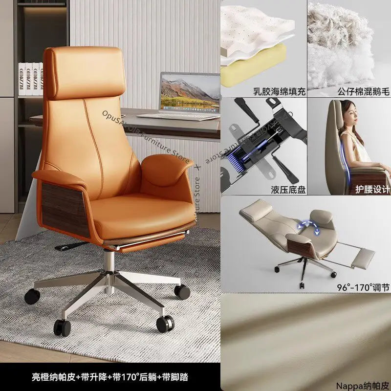 Genuine Leather Solid Office Chair — Beige | KIMLUD