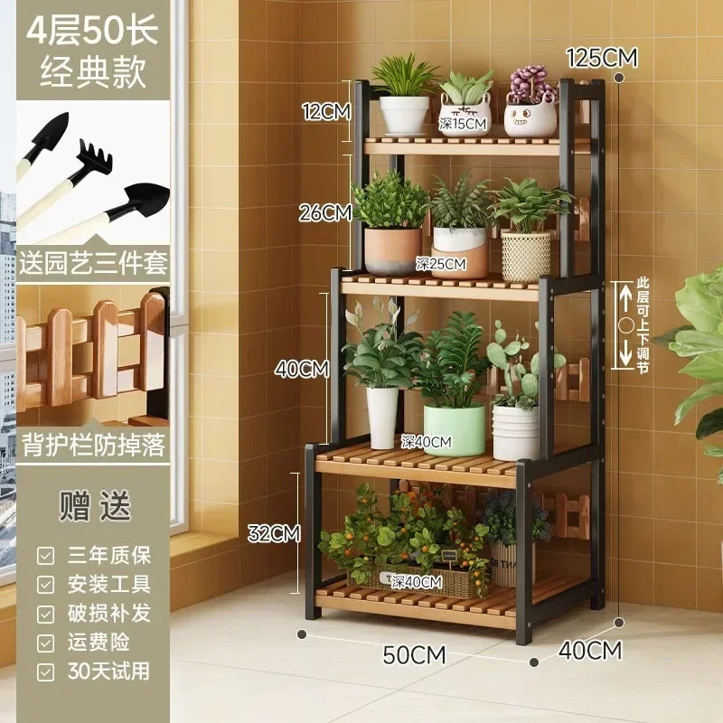 Bamboo Square Outdoor Plant Shelf Rack Five-Tier Display for Garden Outdoors — Black | KIMLUD