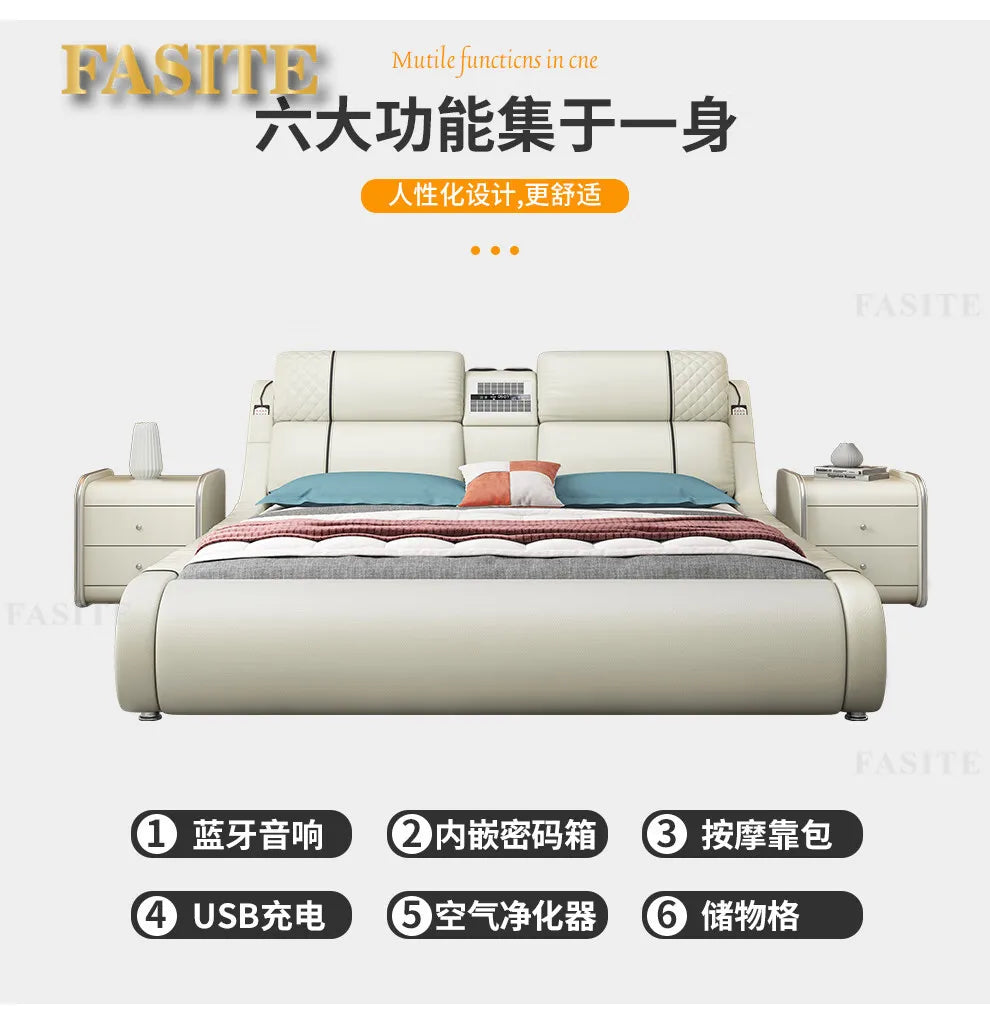 Modern Simple Massage Bed Luxury Water Proof Design Bedframe Double Bed Smart White   Nordic Furniture