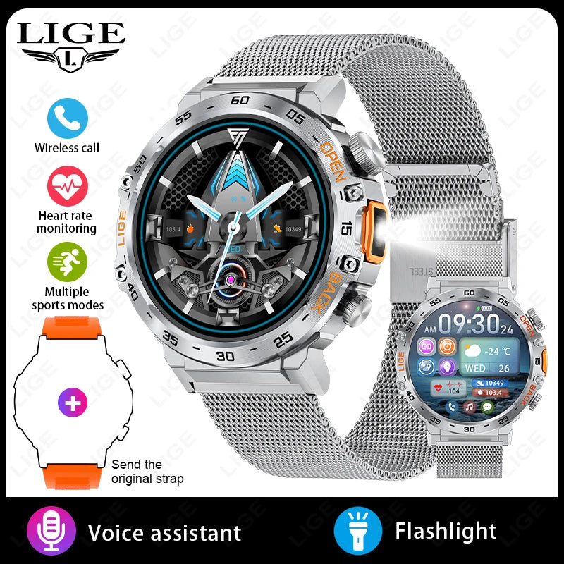 LIGE 2025 Smart Watch Men Sport Watches LED Flashlight 360*360 Ultra HD Screen Waterproof Fitness Bluetooth Call Men Smartwatch