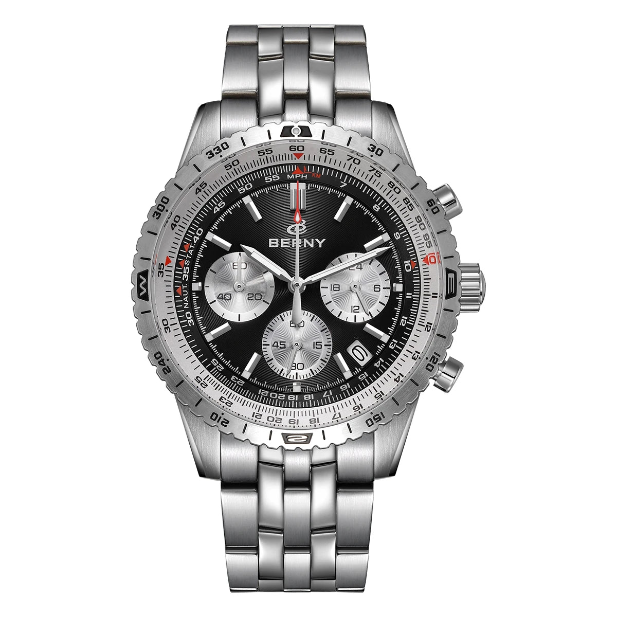 BERNY Aviation Pilot Men's Watches Quartz Chronograph Watch Date Sapphire Super Luminous Luxury Brand Dress Man Wristwatch