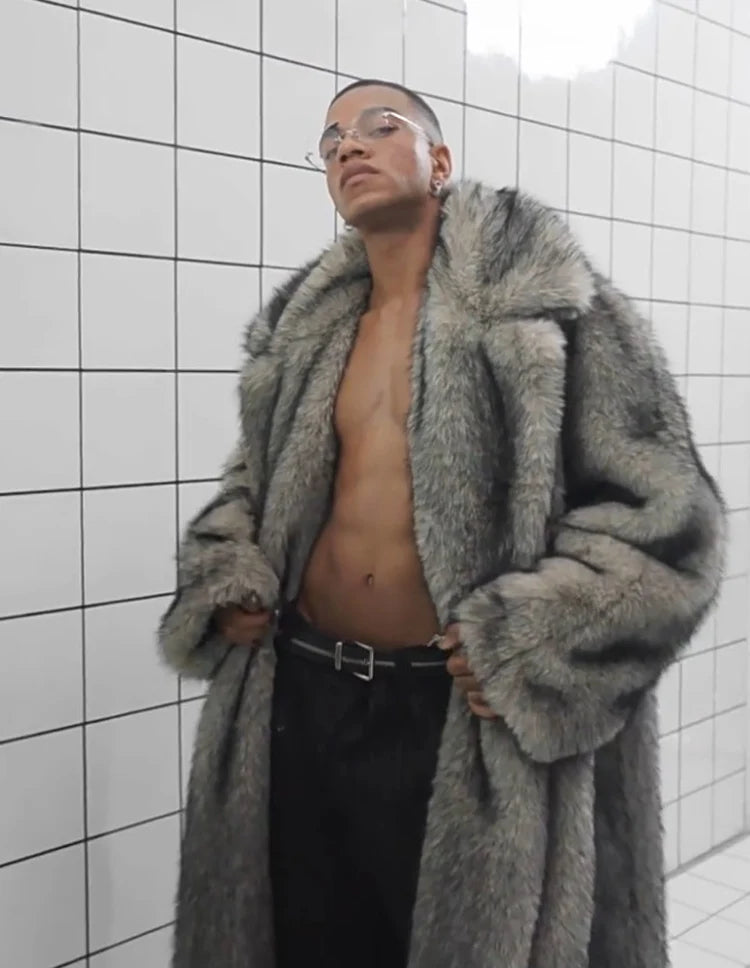Men's Fur Coat – Fox Fur Lapels – Long Overcoat | KIMLUD
