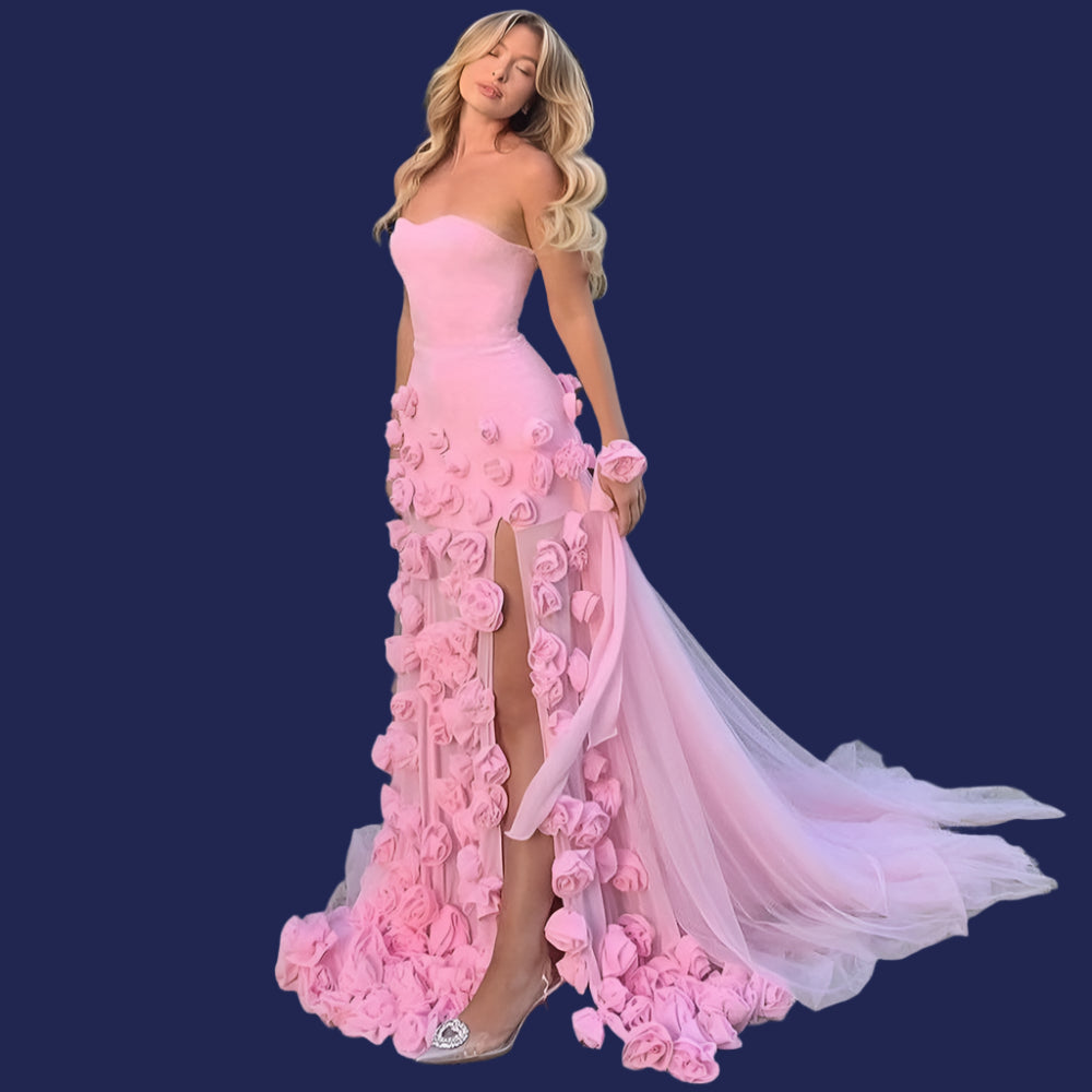 KIMLUD, RFYR Pink Mermaid Charming Prom Dress 3D Flower Formal Gown Sleevesless Evening Gown with Side Slit vestidos de noche Customized, Picture color / CHINA / 18W, KIMLUD APPAREL - Womens Clothes
