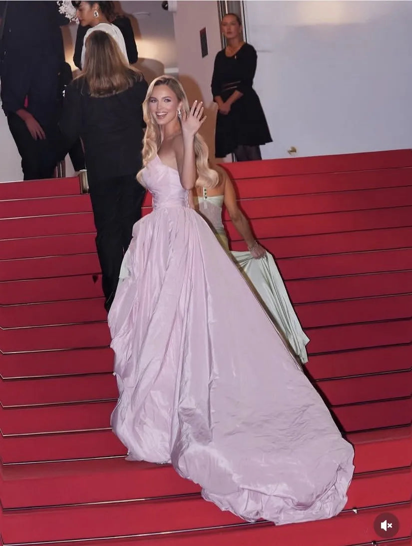 Elegant Off Shoulder Prom Gown Pink Taffeta Backless A Line Formal Dresses Draped V Neck High Split Prom Gowns Long