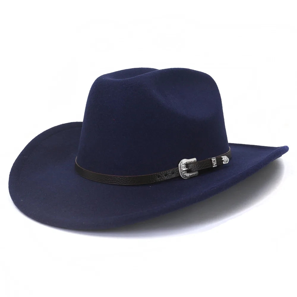 Felt Western Cowboy Hat With Black Belt — Black | KIMLUD