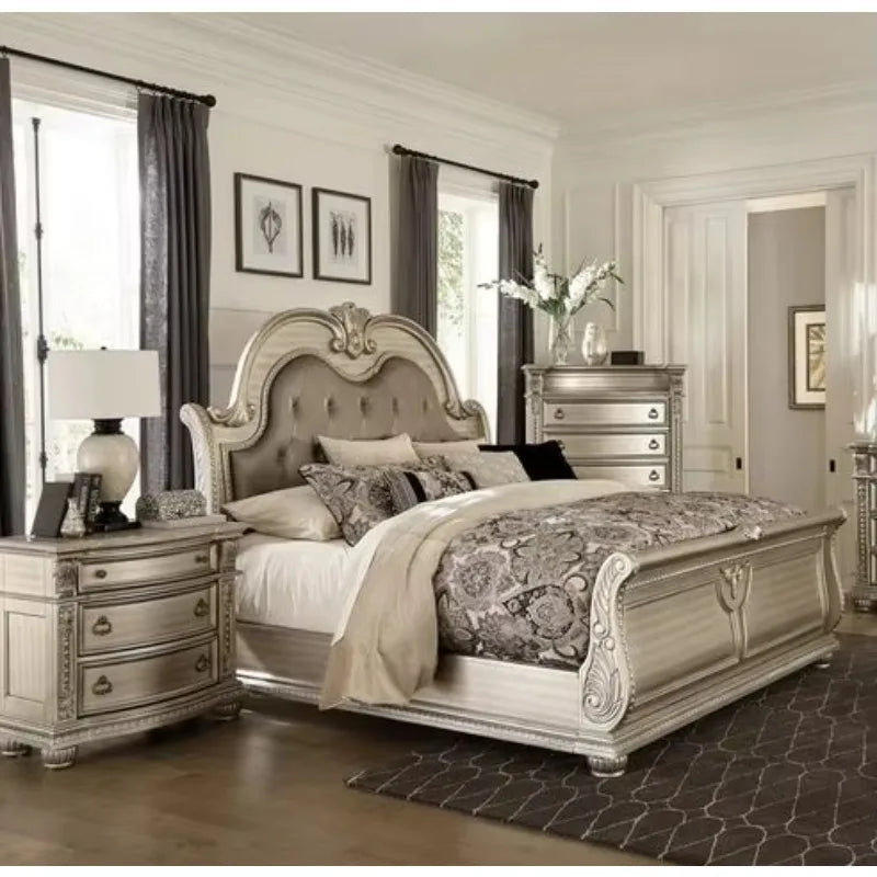 Classic Upholstered Bed Set Custom Size Queen And King — Ivory | KIMLUD