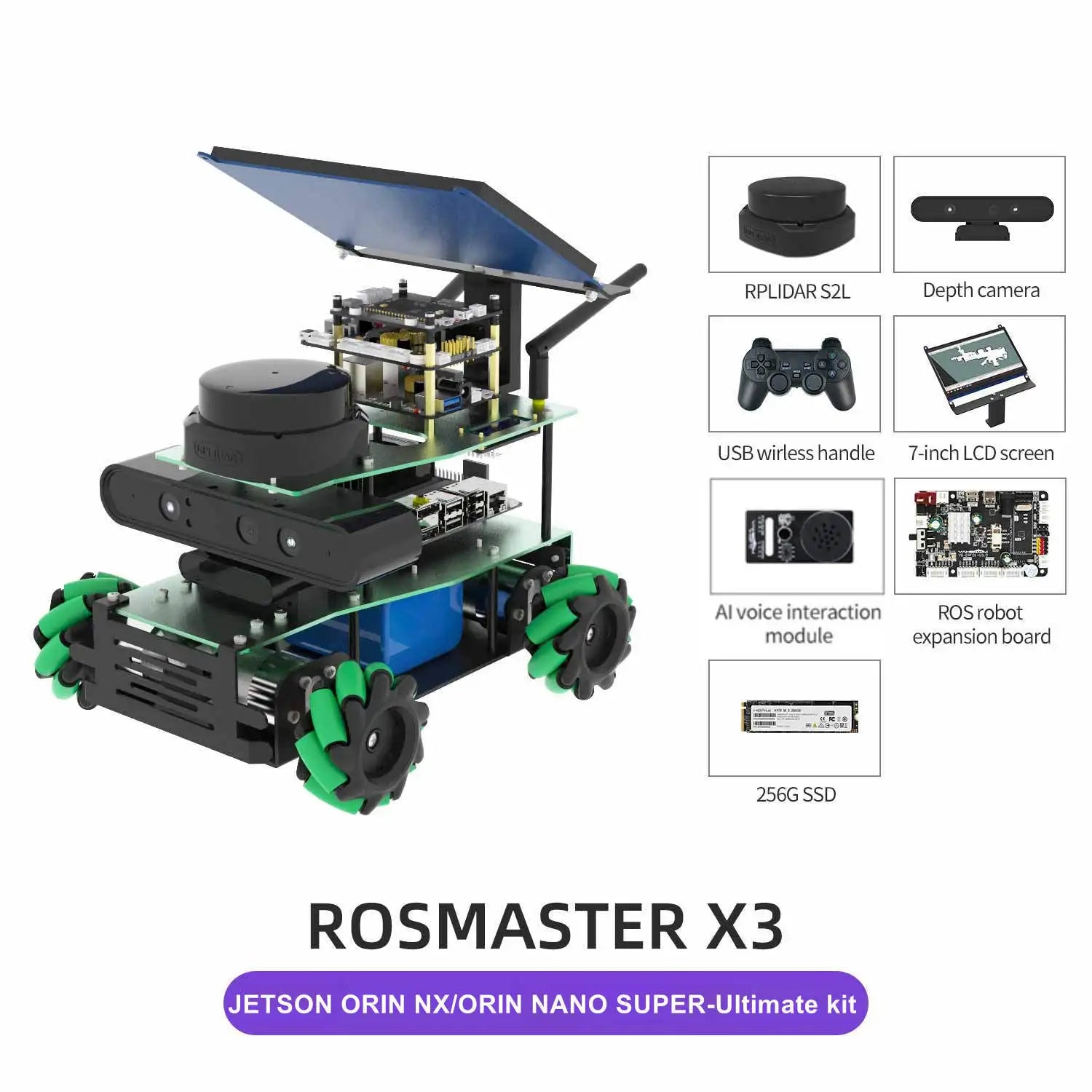 ROSMASTER X3 ROS2 Robot Aluminum Alloy Frame Autopilot Lidar Mapping for Jetson NANO Orin NX SUPER Orin NANO SUPER Raspberry Pi5