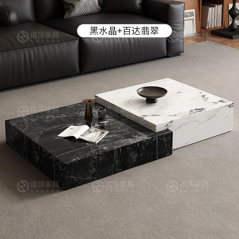 Rock Slab Coffee Table Minimalist Italian — Black-and-White Marble | KIMLUD