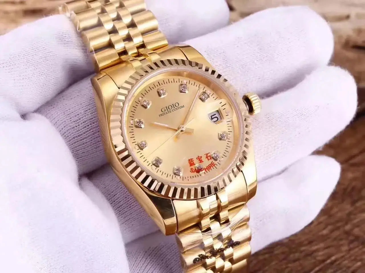 Two-Tone Stainless Steel Watch Diamond Hour Markers — Silver and Gold | KIMLUD