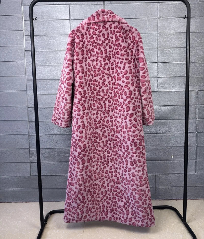 Fur Coat – Faux Rabbit Hair – Leopard Print Overcoat X-Long | KIMLUD