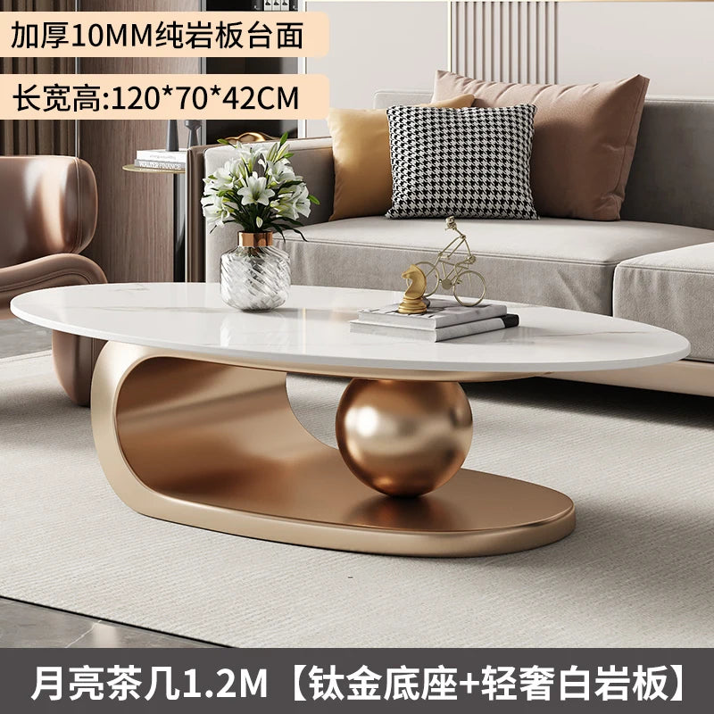 Rock Slab Coffee Table Sculptural Bronze-Toned Wooden Base — Ivory | KIMLUD