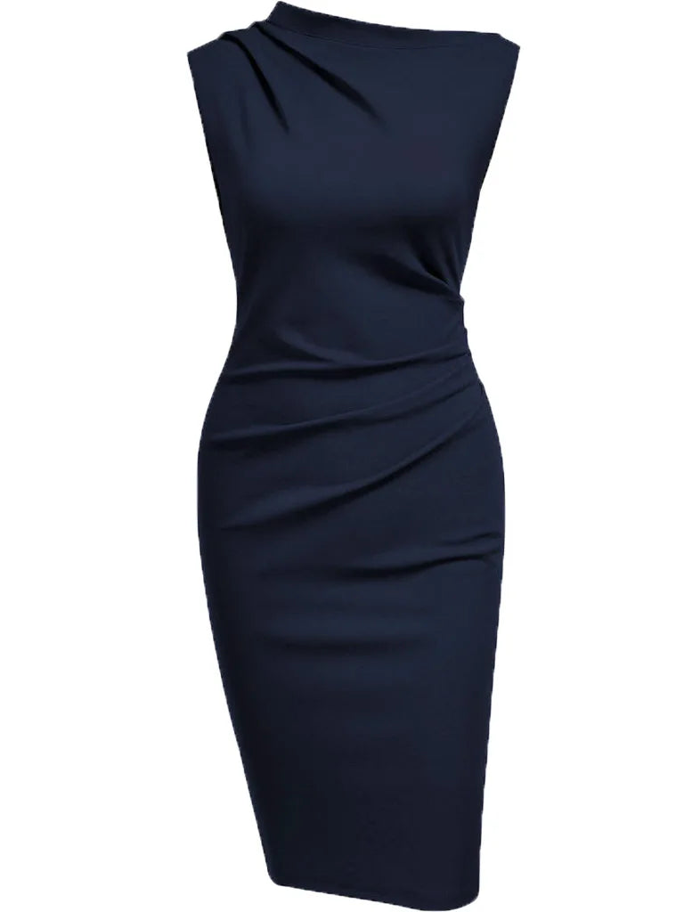 Polyester Elastane Solid Sheath Dress — Burgundy | KIMLUD