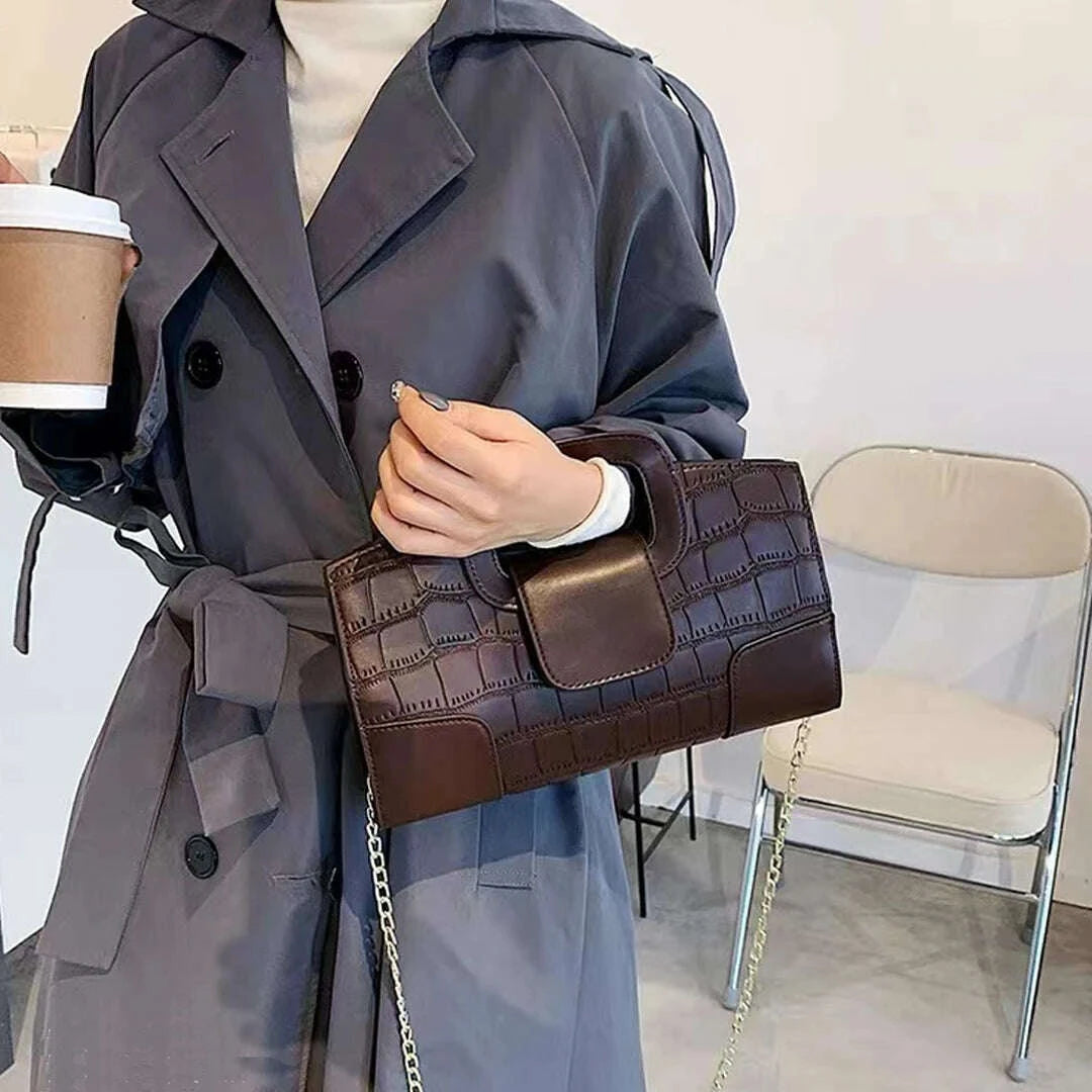 KIMLUD, 2025 New Crocodile Grain PU Leather Handbag for Women Vintage Large Capacity Evening Bag Simple Elegant Party Clutch Bag Shoulde, KIMLUD Womens Clothes