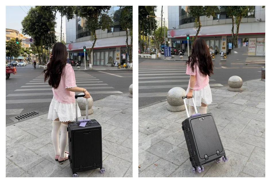 Aluminum Front-Opening Carry-On Luggage — Deep Navy With Mint Accents | KIMLUD