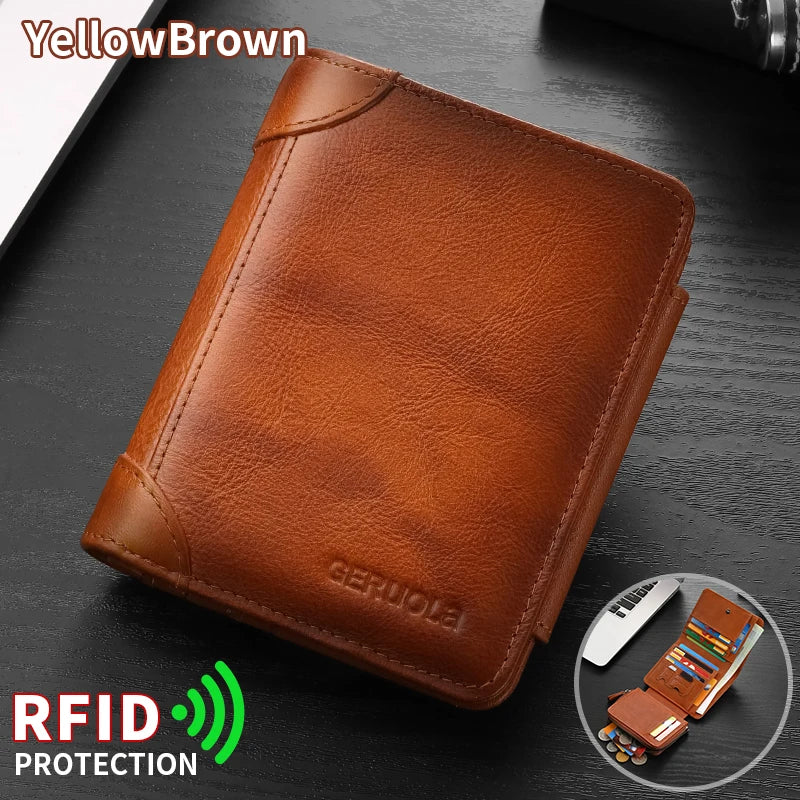 Men's Wallet – Compact RFID Protection – Genuine Leather Cowhide | KIMLUD