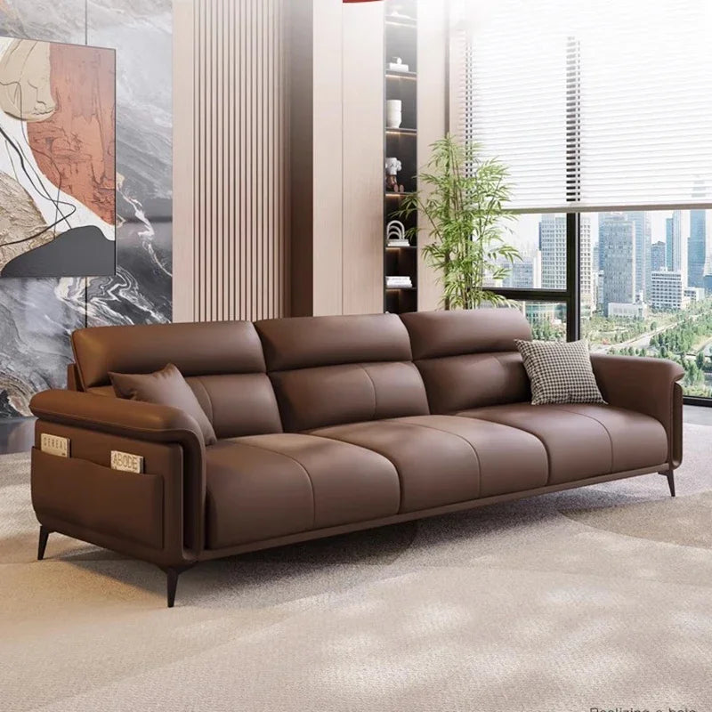 Leather Sofa Modern Nordic Minimalist Recliner — Brown | KIMLUD