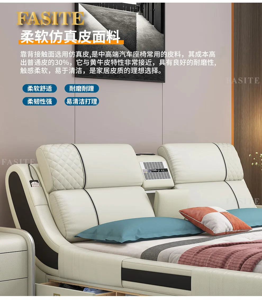Modern Simple Massage Bed Luxury Water Proof Design Bedframe Double Bed Smart White   Nordic Furniture