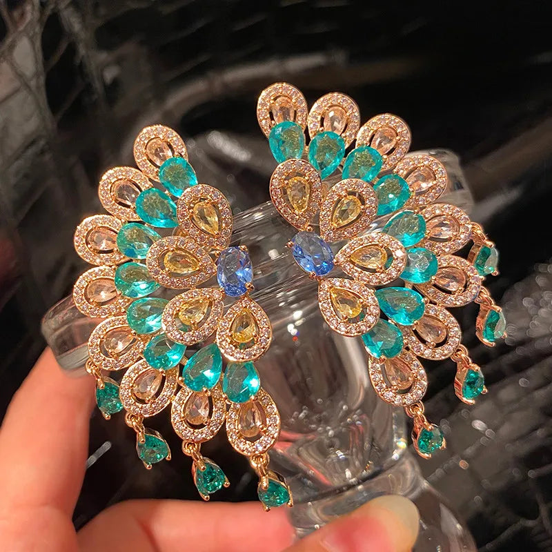 Copper Earrings Drop Zircon Crystals — Crystal | KIMLUD