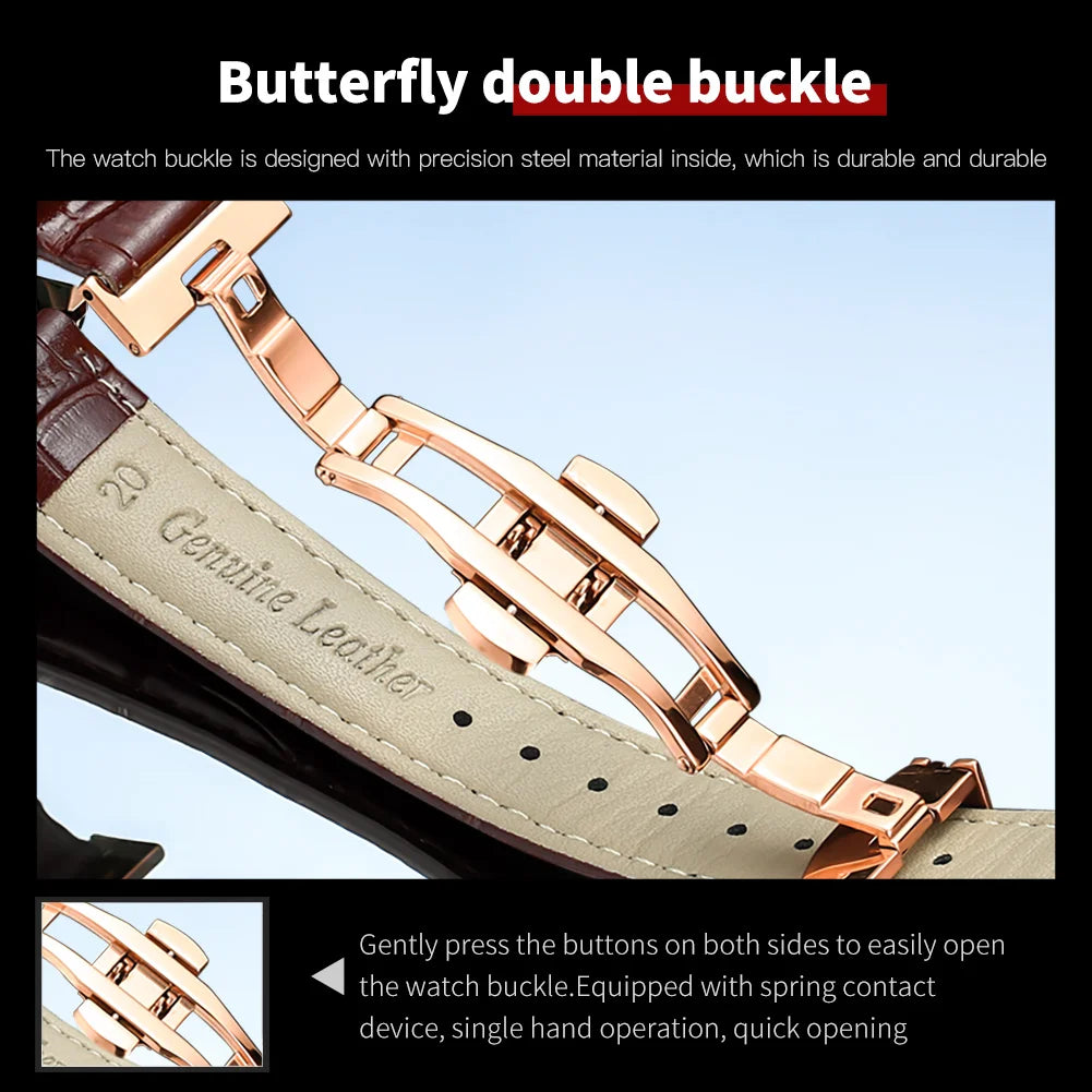Leather Moon Phase Diamond Bezel Watch — Rose Gold | KIMLUD