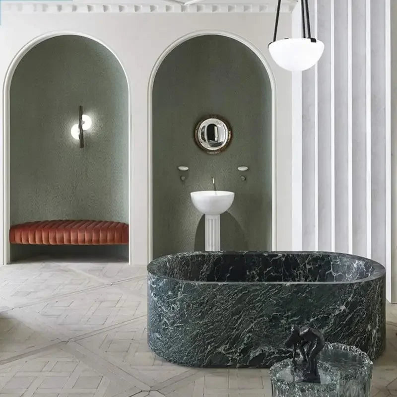 Customizable Freestanding Marble Bathtub Natural Stone Tub, Luxury Soaking Tub for Villa/Hotel, 180cm Carrara Royal Cream Bath